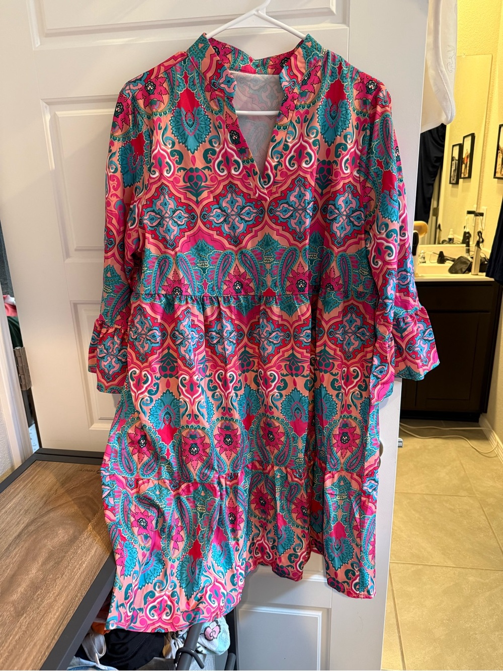Women’s Bright Pink & Teal Printed Tunic Dress